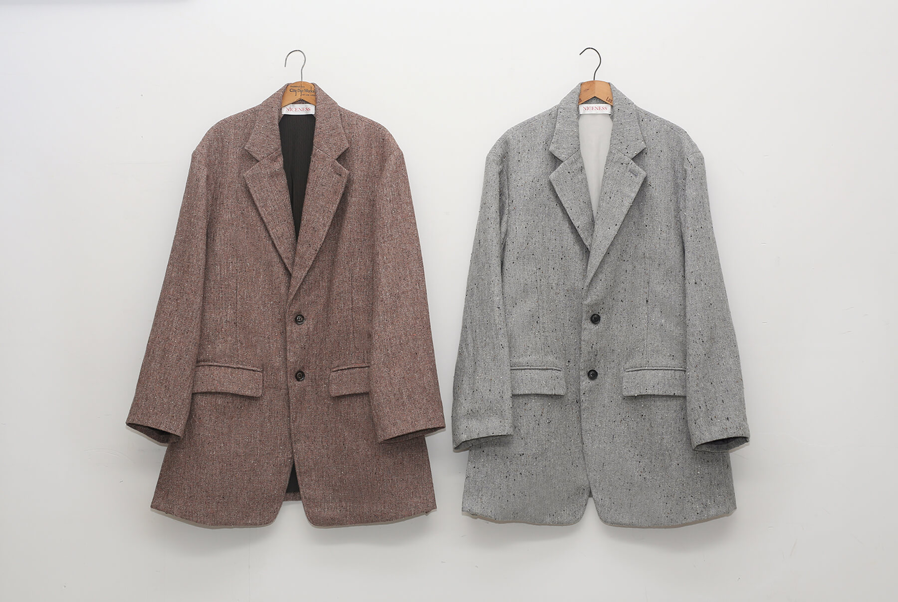 NICENESS/21AW DAVISON NEP TWEED JACKET/L/リネン/ブラウン/総柄 www